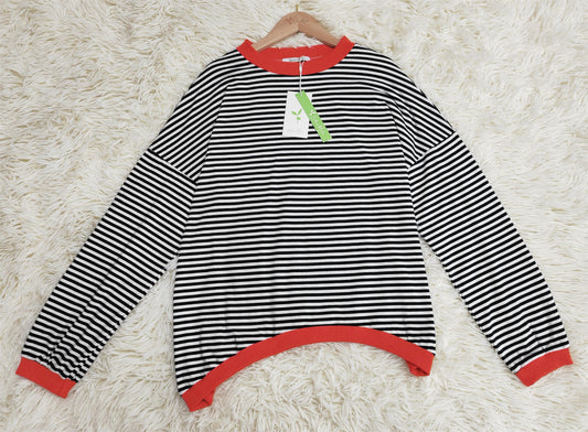 WW | Orange, Marineblau und Weiß Gestreifter Langarmpullover