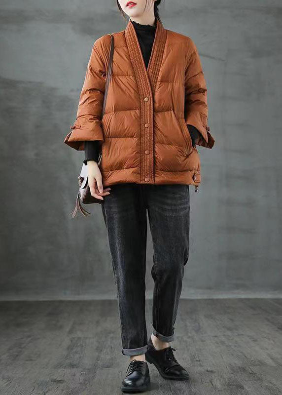 WW | V-neck Button Thick Fashion Winter Duck Down Jackets