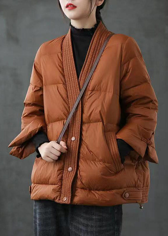 WW | V-neck Button Thick Fashion Winter Duck Down Jackets