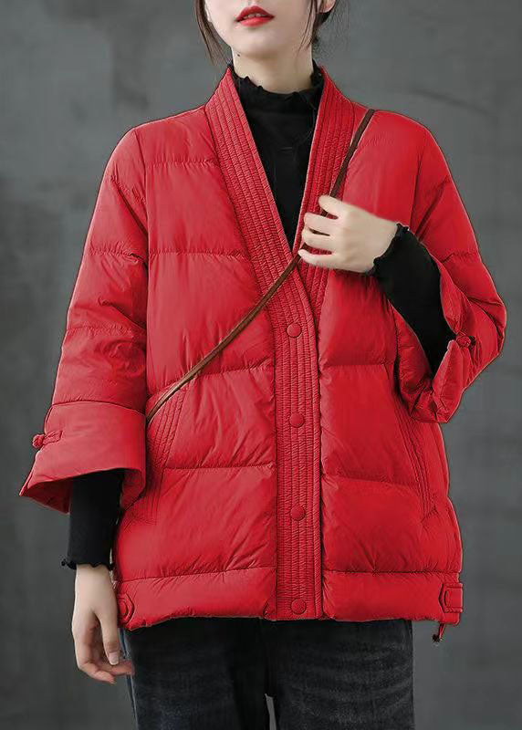 WW | V-neck Button Thick Fashion Winter Duck Down Jackets