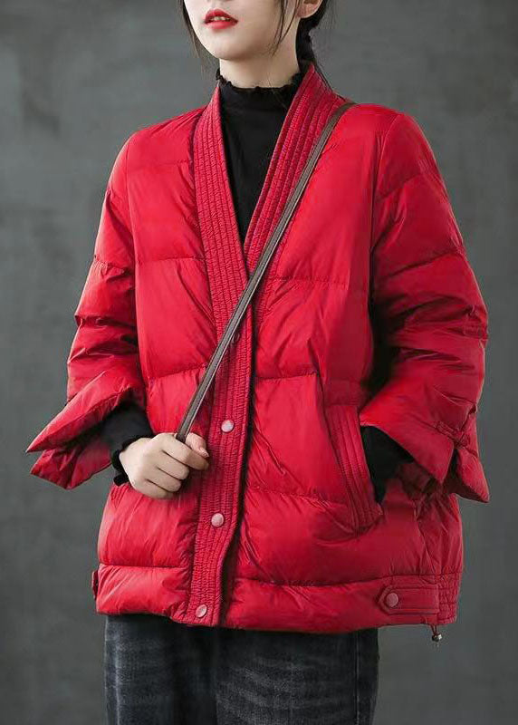 WW | V-neck Button Thick Fashion Winter Duck Down Jackets
