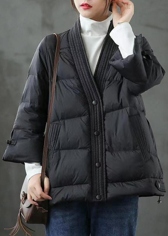 WW | V-neck Button Thick Fashion Winter Duck Down Jackets