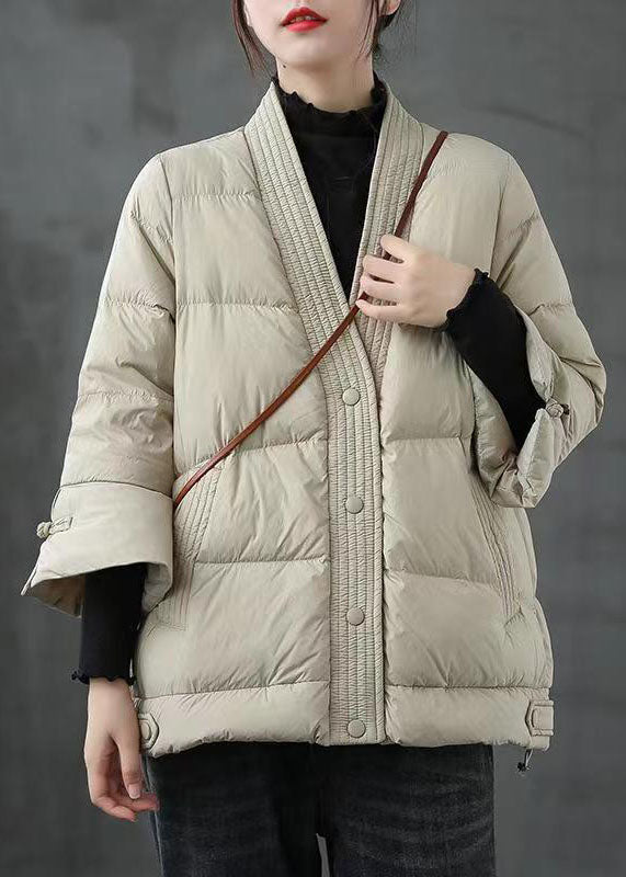 WW | V-neck Button Thick Fashion Winter Duck Down Jackets