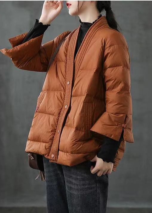 WW | V-neck Button Thick Fashion Winter Duck Down Jackets
