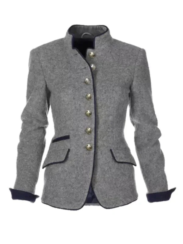 WW | Weinlese Knopfhälfte Winterjacke mit Hohem Kragen Detail