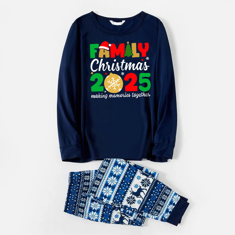 WW | Sweet Family Christmas 2025 Text Print Blue Matching Family Christmas Pajamas