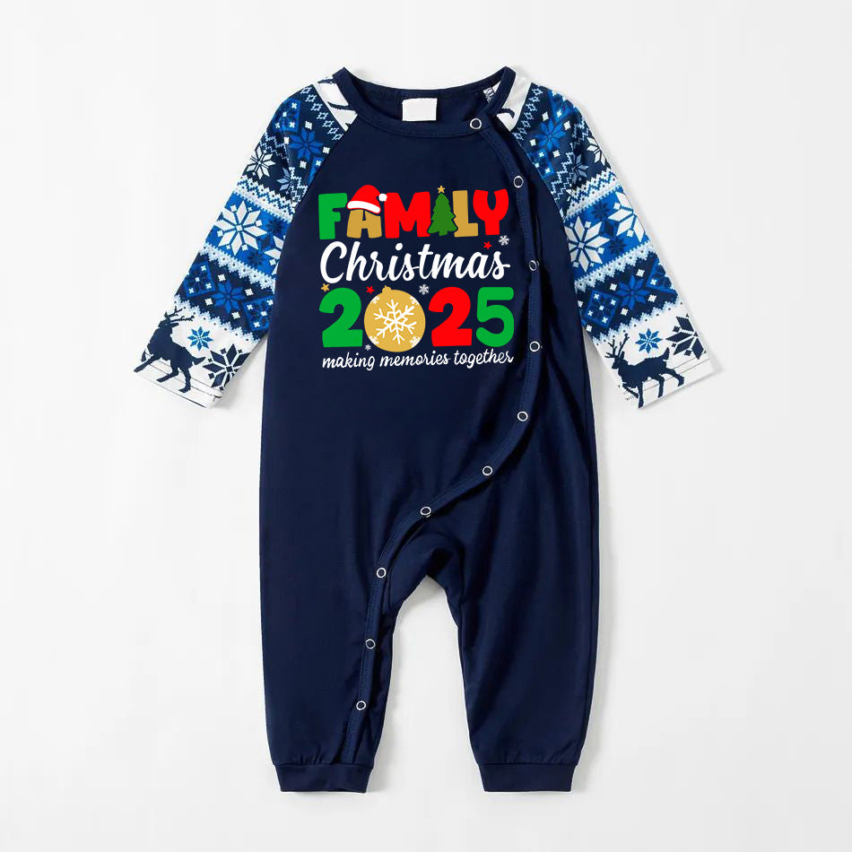 WW | Sweet Family Christmas 2025 Text Print Blue Matching Family Christmas Pajamas