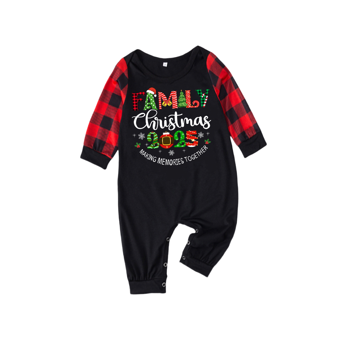 WW | "Familienweihnachten 2025" Süßes Druck Schwarz & Rot Karierte Weihnachts-Matching-Pajamas