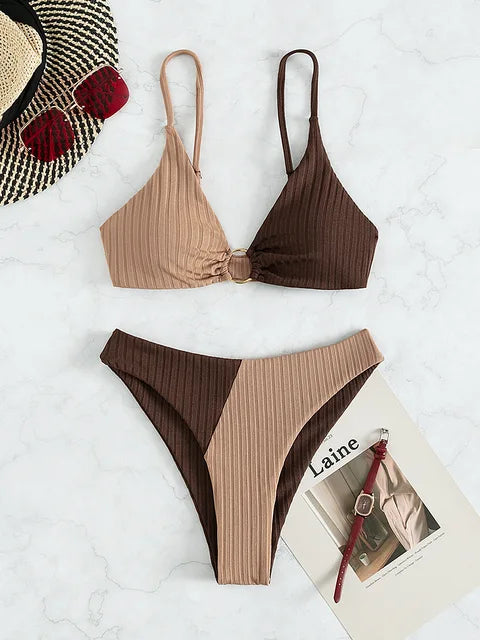 WW | Women's Two-Tone Ribbed High Waisted Bikini