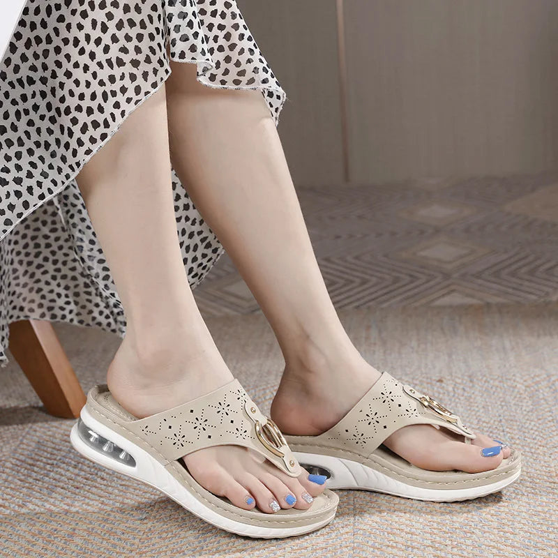 W&W - Comfortable Wedge Heel Flip-Flops with Air Cushion