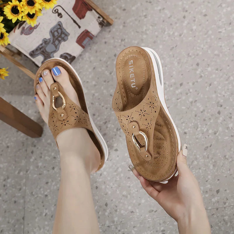 W&W - Comfortable Wedge Heel Flip-Flops with Air Cushion