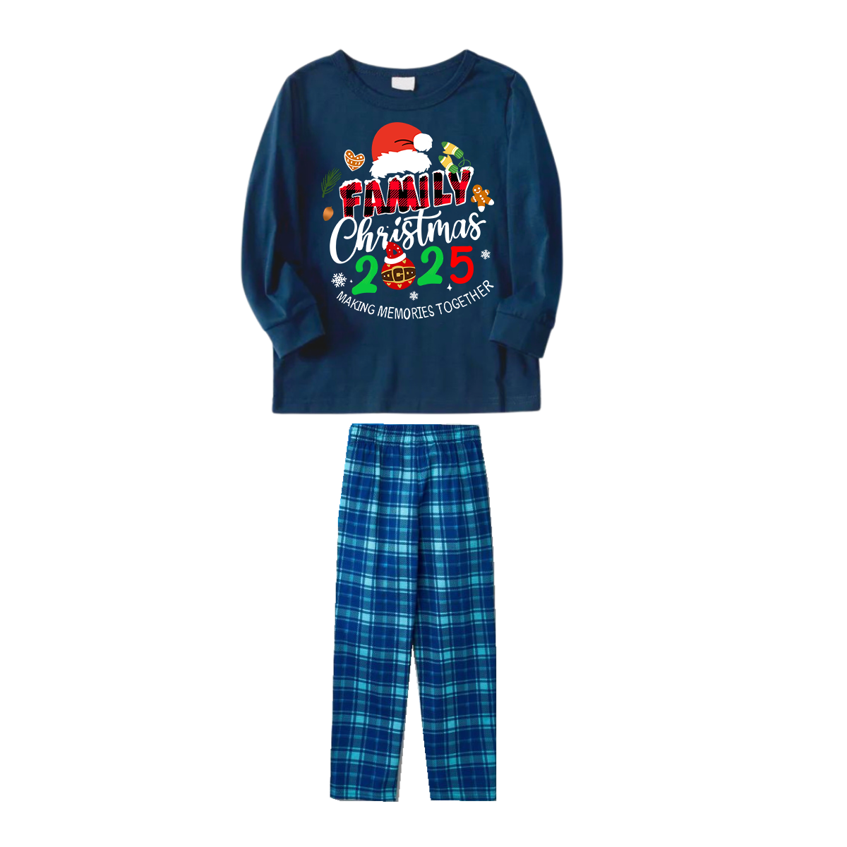 WW | Familie Weihnachten 2025 Erinnerungen Gemeinsam Machen Text Druck Blau Langarmtop Mit Blauem Karomuster Familie Passende Pyjamas