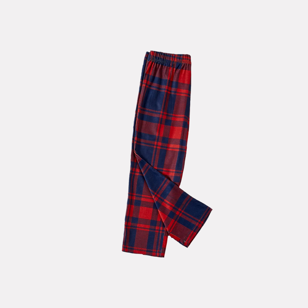 WW | "Family Christmas 2025" Text and Santa Hat Prints Blue Long-Sleeve Top with Red and Blue Plaid Pants Christmas Matching Pajamas