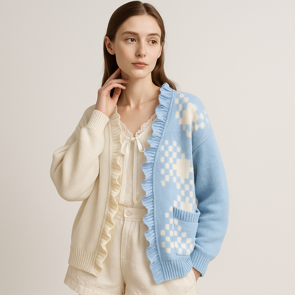 WW | Two-Tone Ruffle Cardigan in Light Blue, Kawaii and Comfy