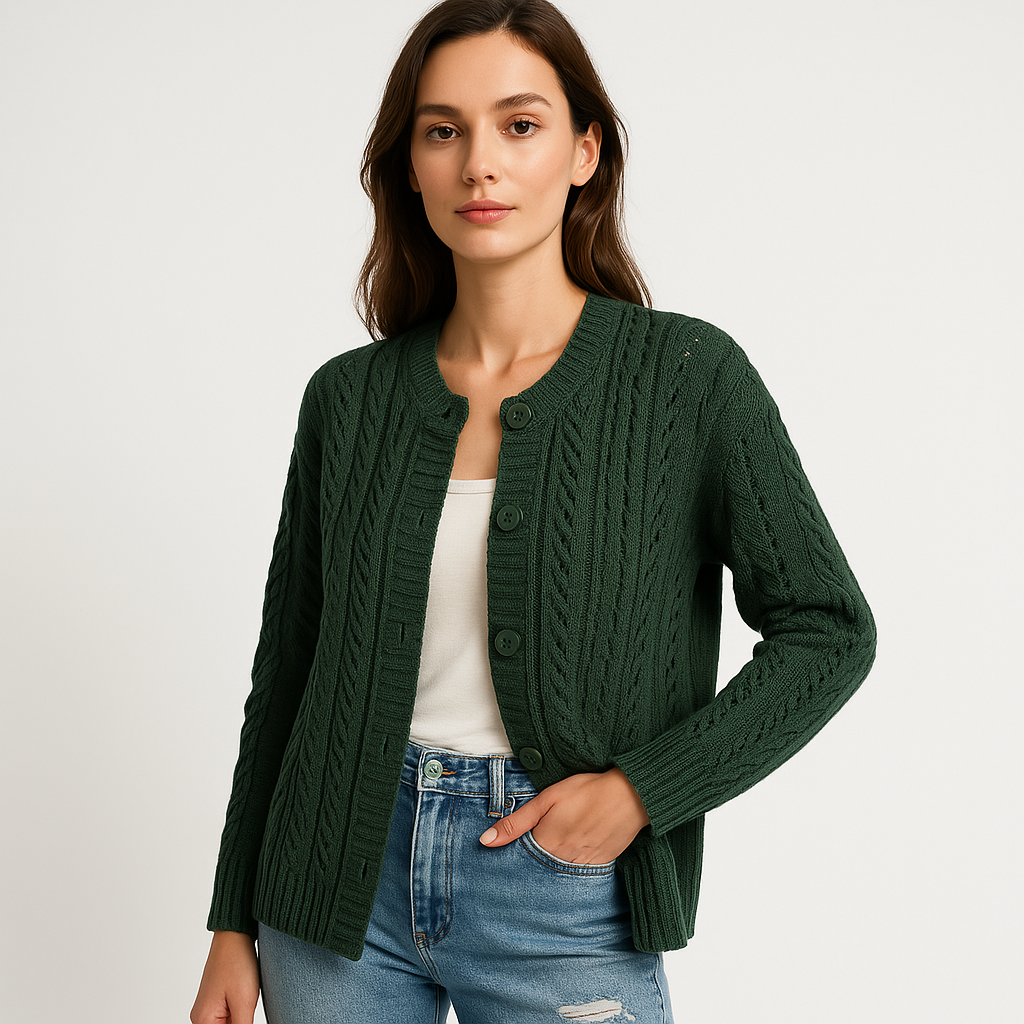 WW | Cardigan Twisted Button Purple & Green Cozy and Structured