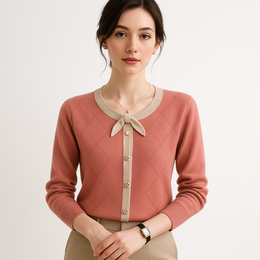 WW | Cardigan Rosa Elegante Kontrastierende Details & Schicker und Femininer Knoten