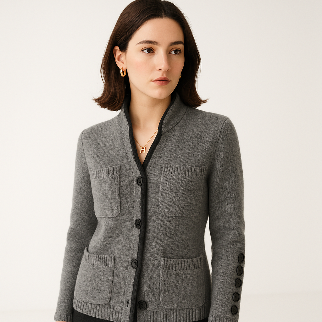 WW | Girls' Cardigan Textured Contrast Knit Elegant and Cozy