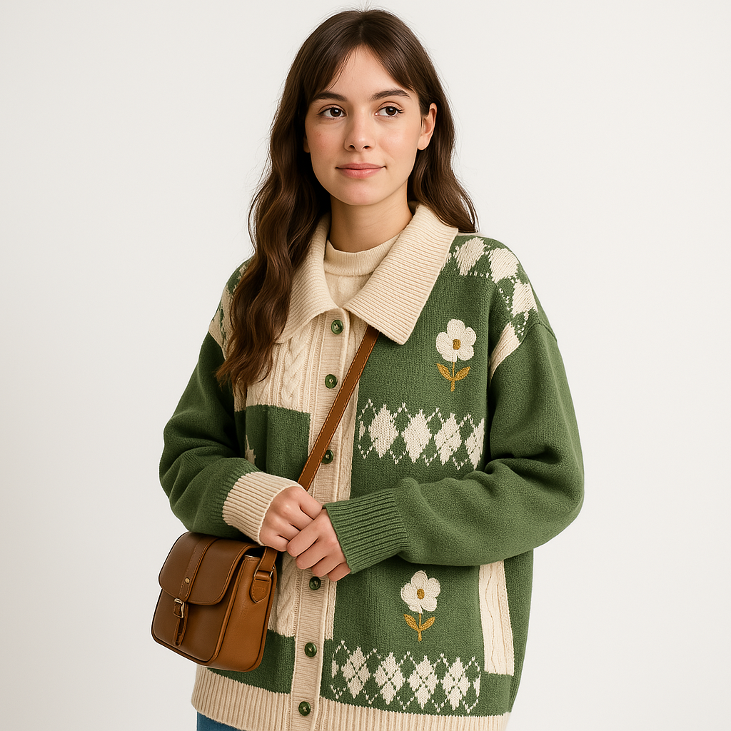 WW | Cardigan Patchwork Flower Pink or Green Cozy & Stylish