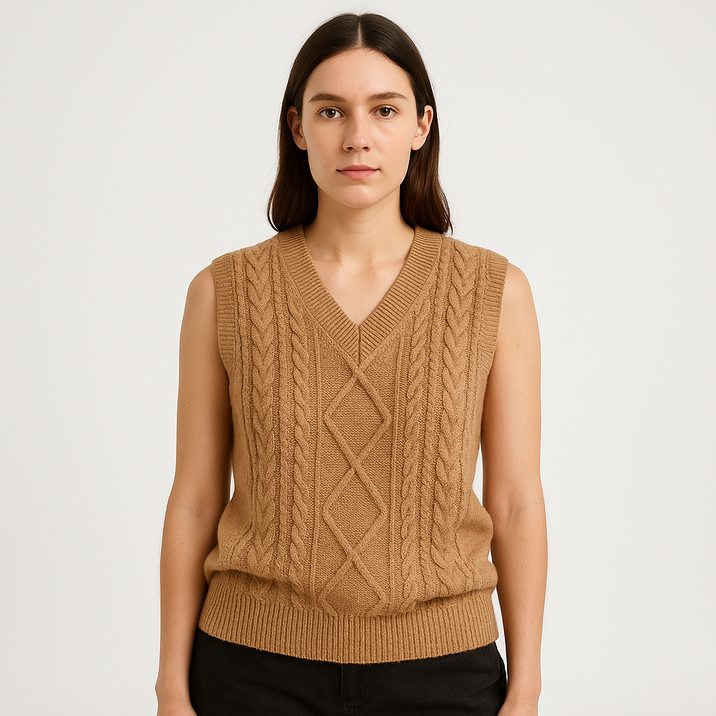 WW | Sleeveless Twisted Apricot Cardigan Elegant & Structured