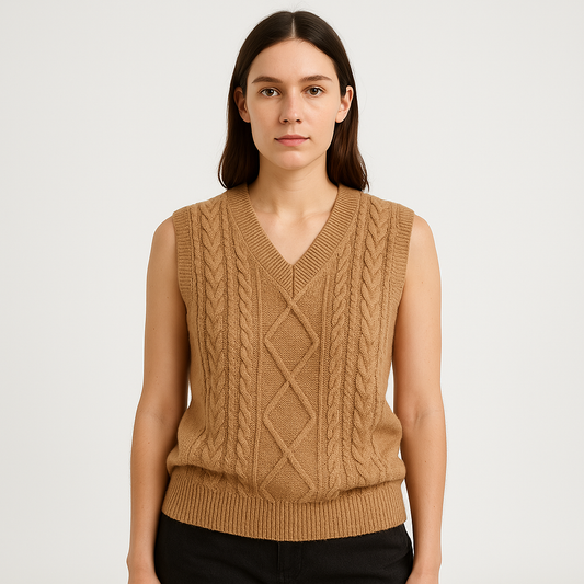 WW | Sleeveless Twisted Apricot Cardigan Elegant & Structured