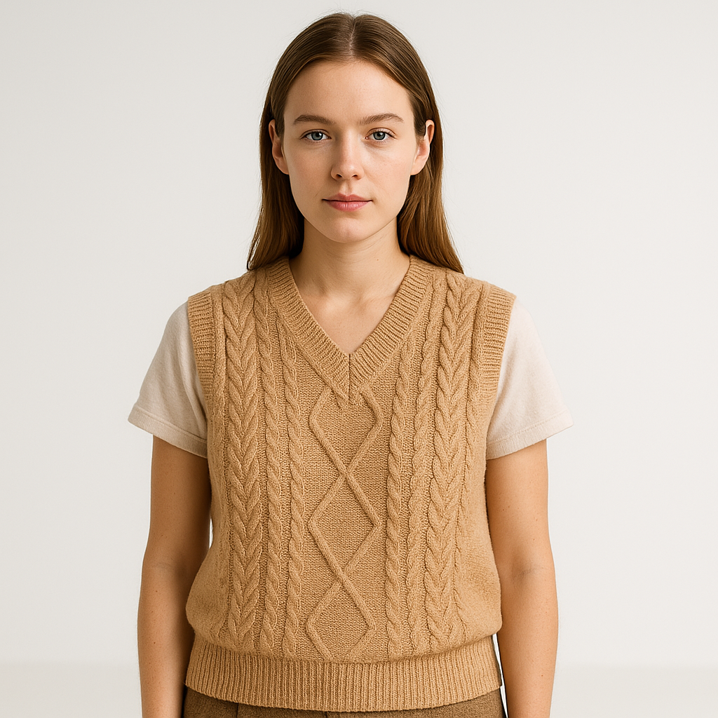 WW | Sleeveless Twisted Apricot Cardigan Elegant & Structured