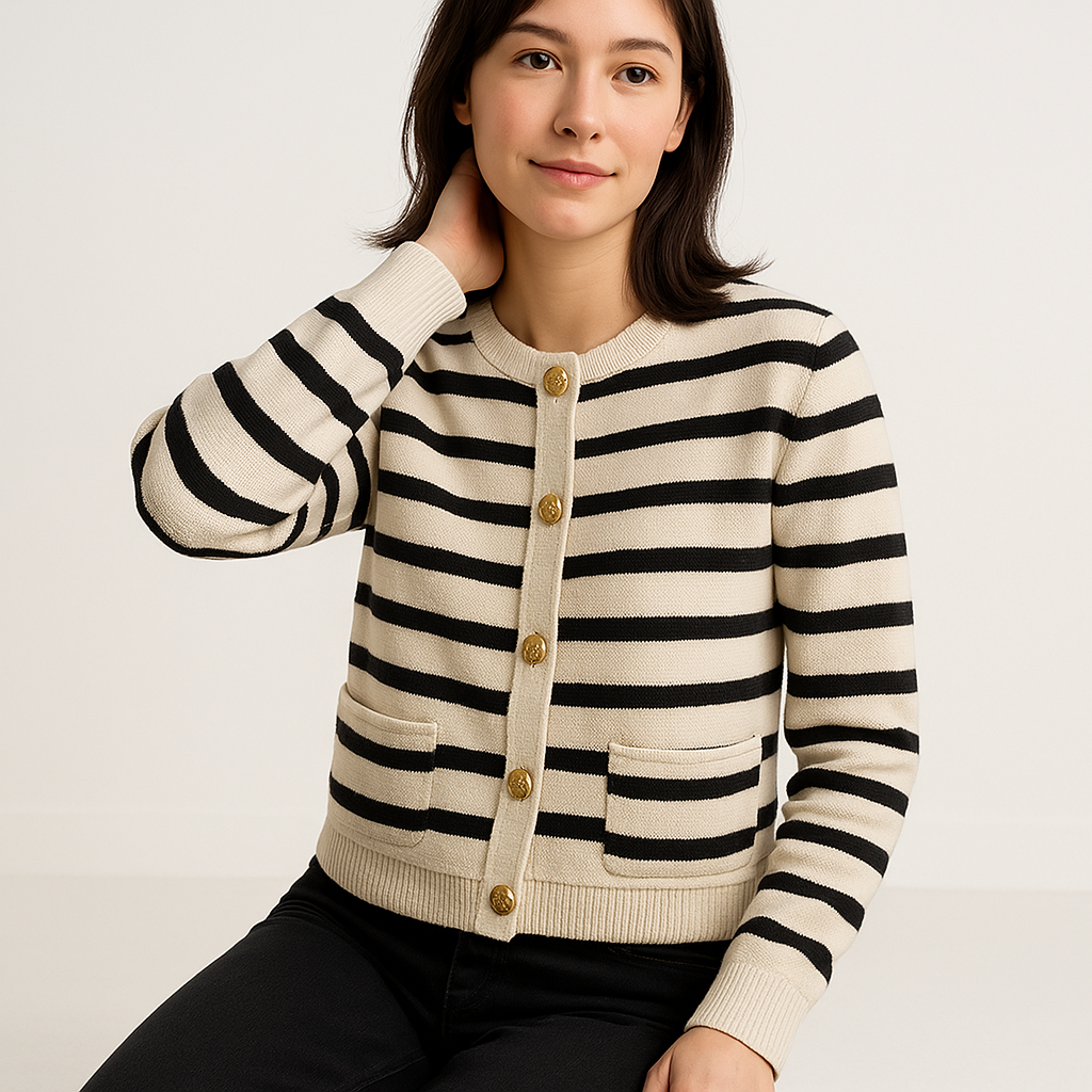 WW | Striped Button-Down Cardigan Red & Black Style Chic Casual