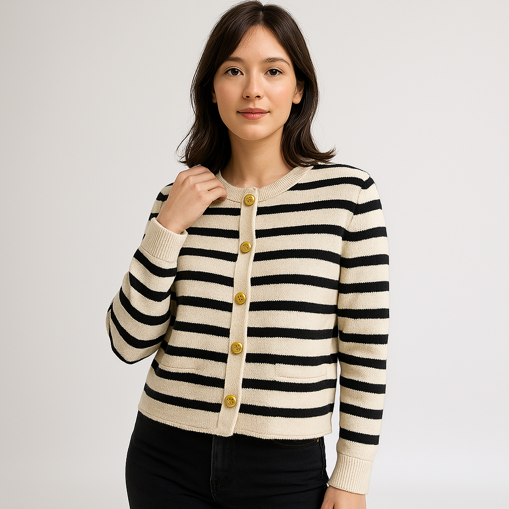 WW | Striped Button-Down Cardigan Red & Black Style Chic Casual