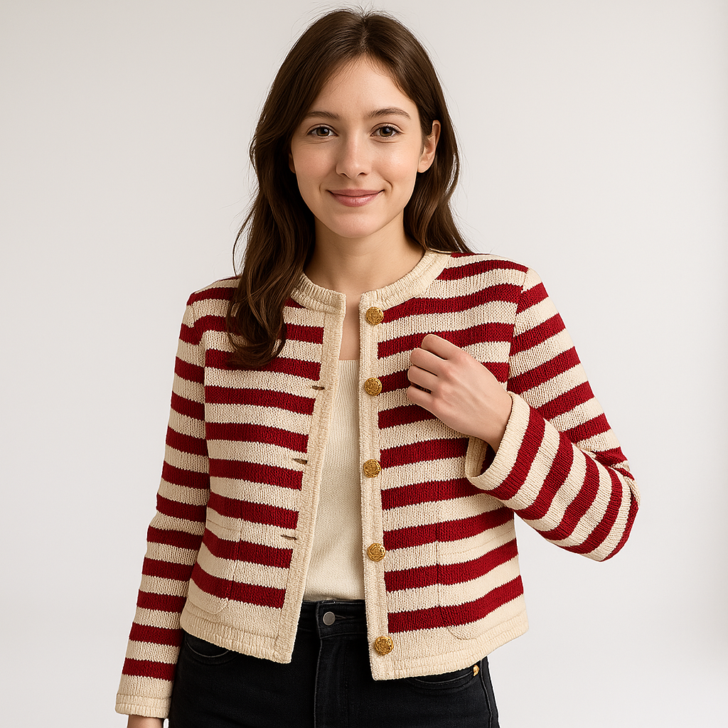 WW | Striped Button-Down Cardigan Red & Black Style Chic Casual