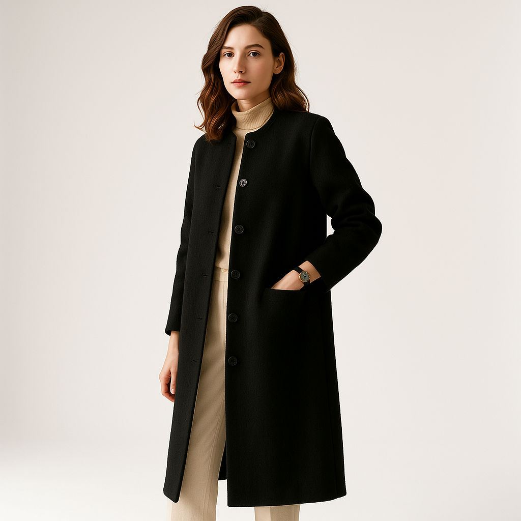 WW | Minimalistische Elegante Strukturierte Lange Wollmischung Mantel