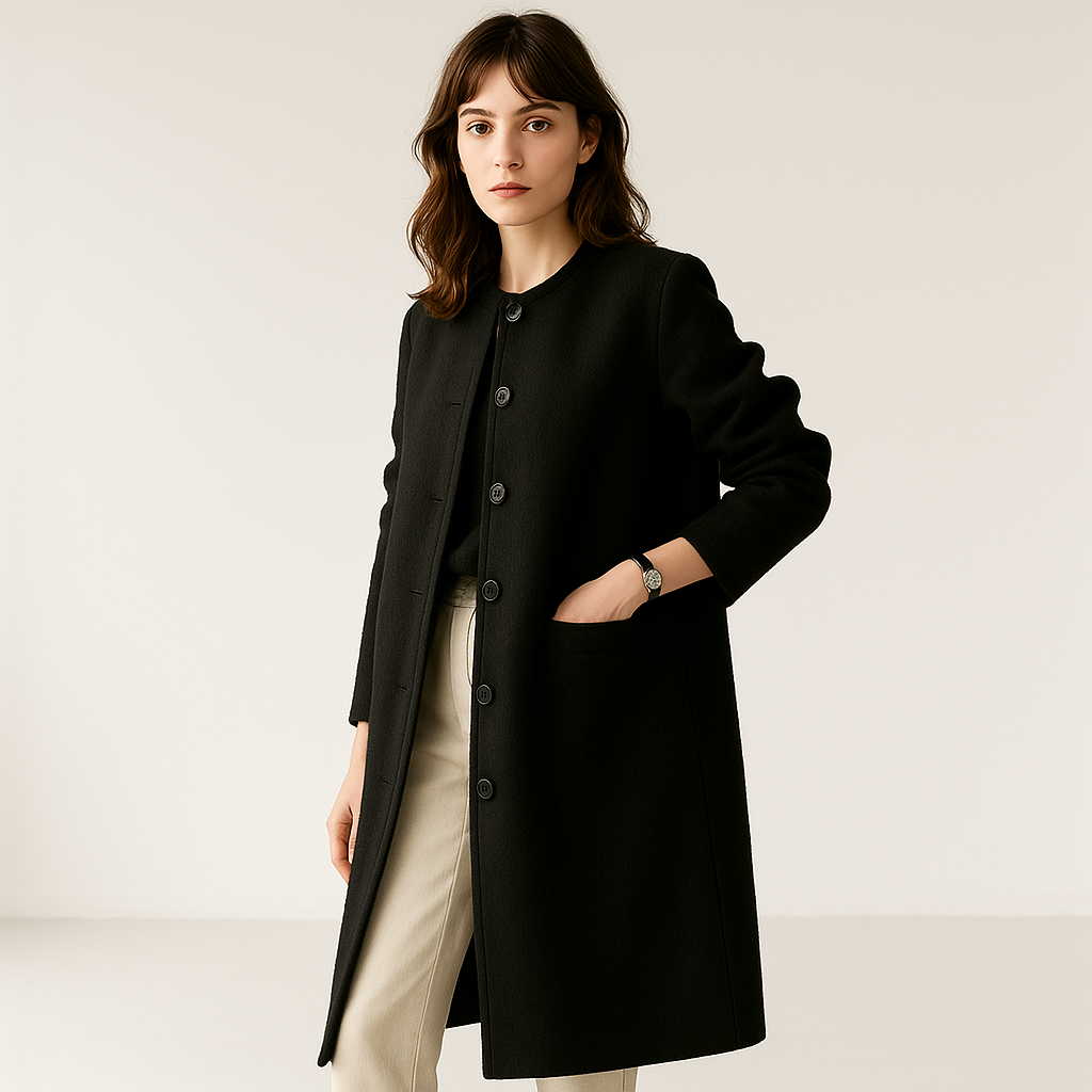 WW | Minimalistische Elegante Strukturierte Lange Wollmischung Mantel