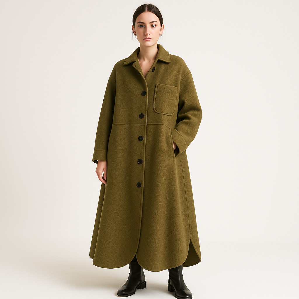 WW | Minimalistische Elegante Strukturierte Lange Wollmischung Mantel