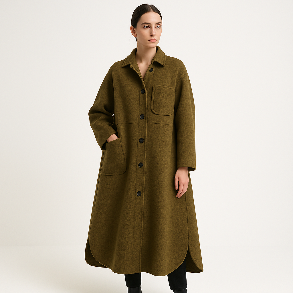 WW | Minimalistische Elegante Strukturierte Lange Wollmischung Mantel