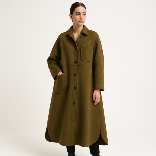 WW | Minimalistische Elegante Strukturierte Lange Wollmischung Mantel