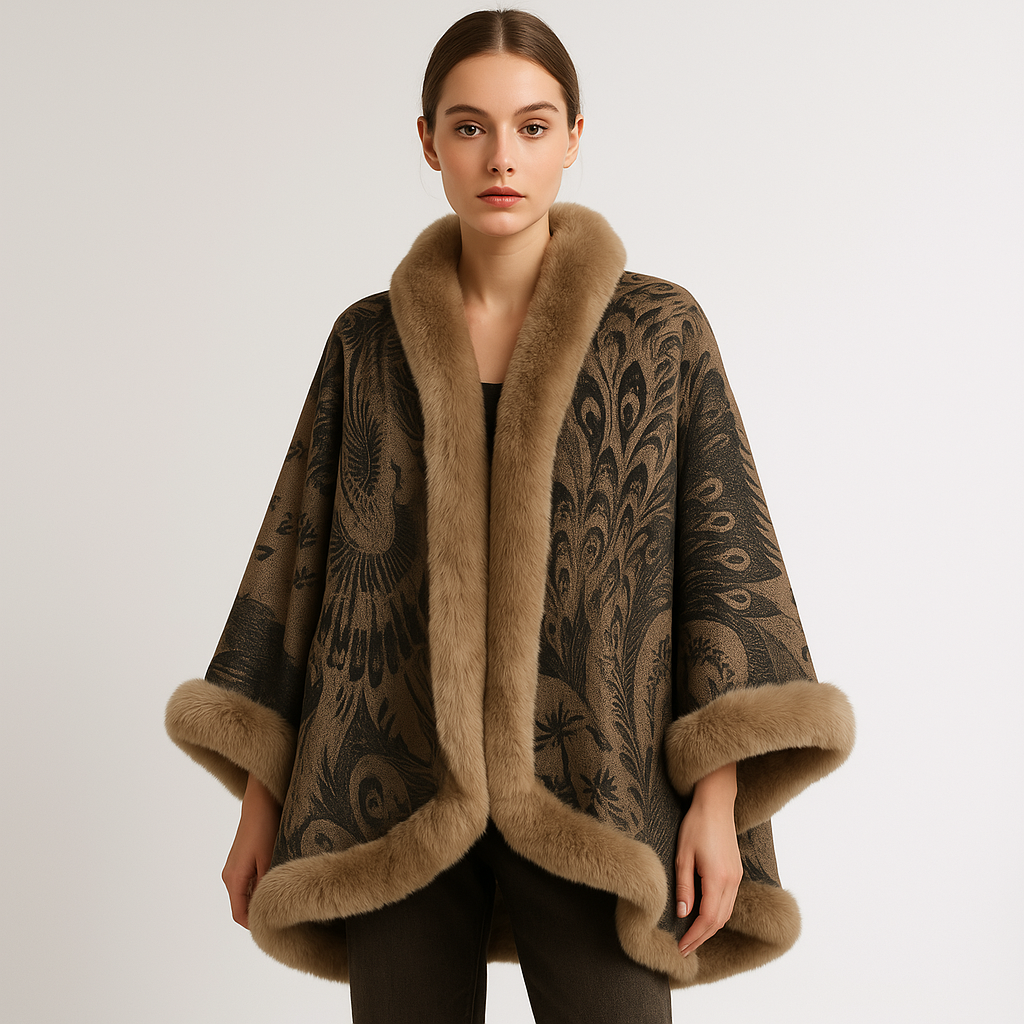 WW | Elegant patterned cape Faux fur Softness and sophistication