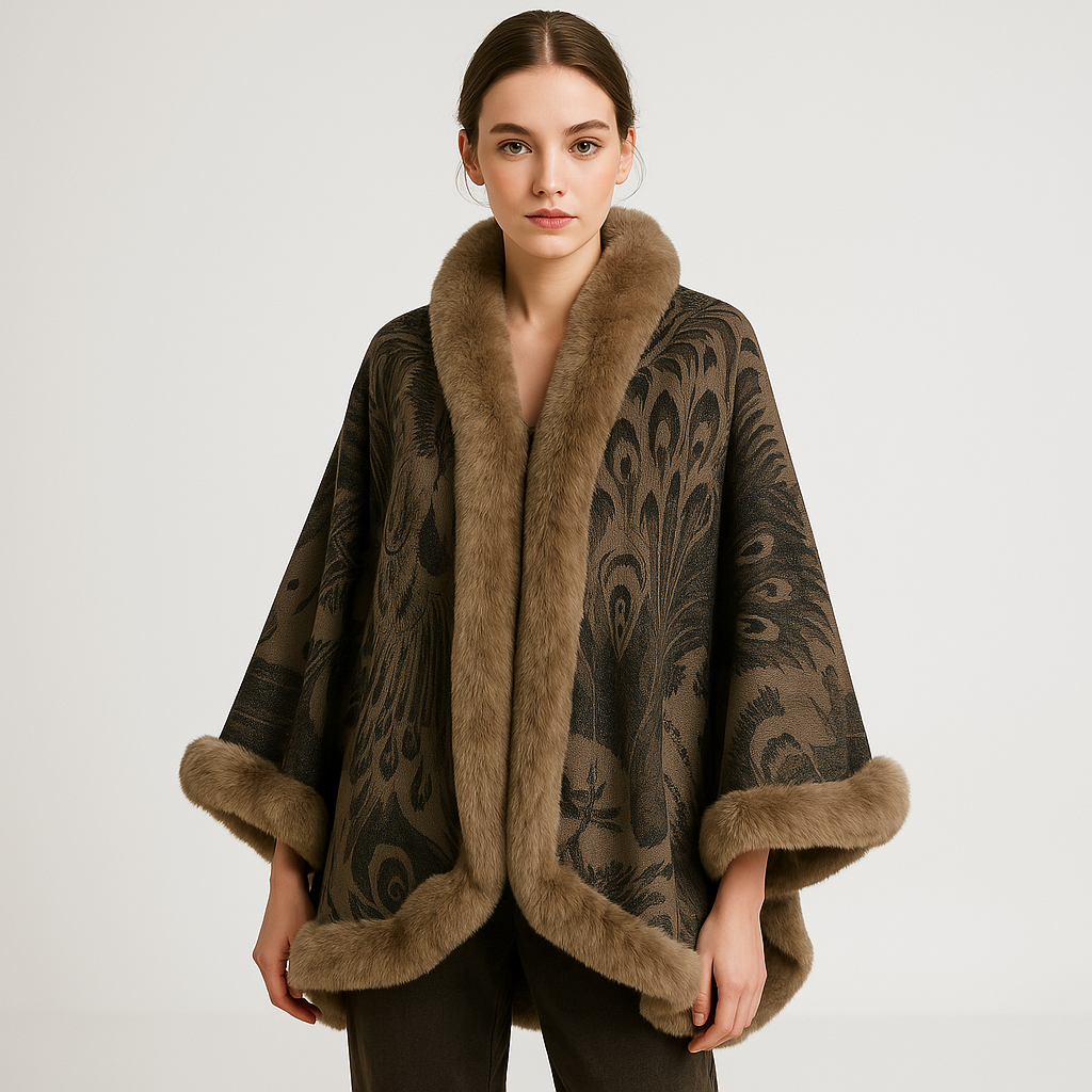 WW | Elegant patterned cape Faux fur Softness and sophistication