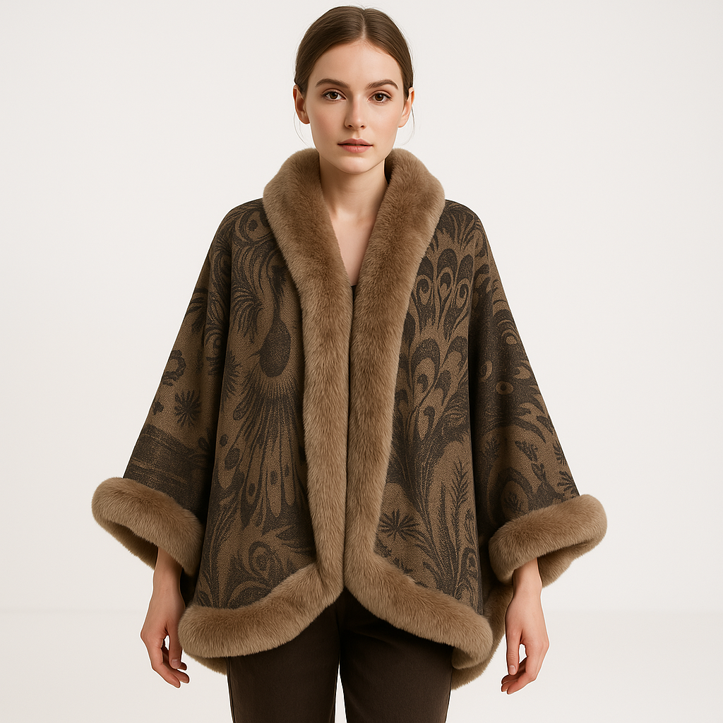 WW | Elegant patterned cape Faux fur Softness and sophistication