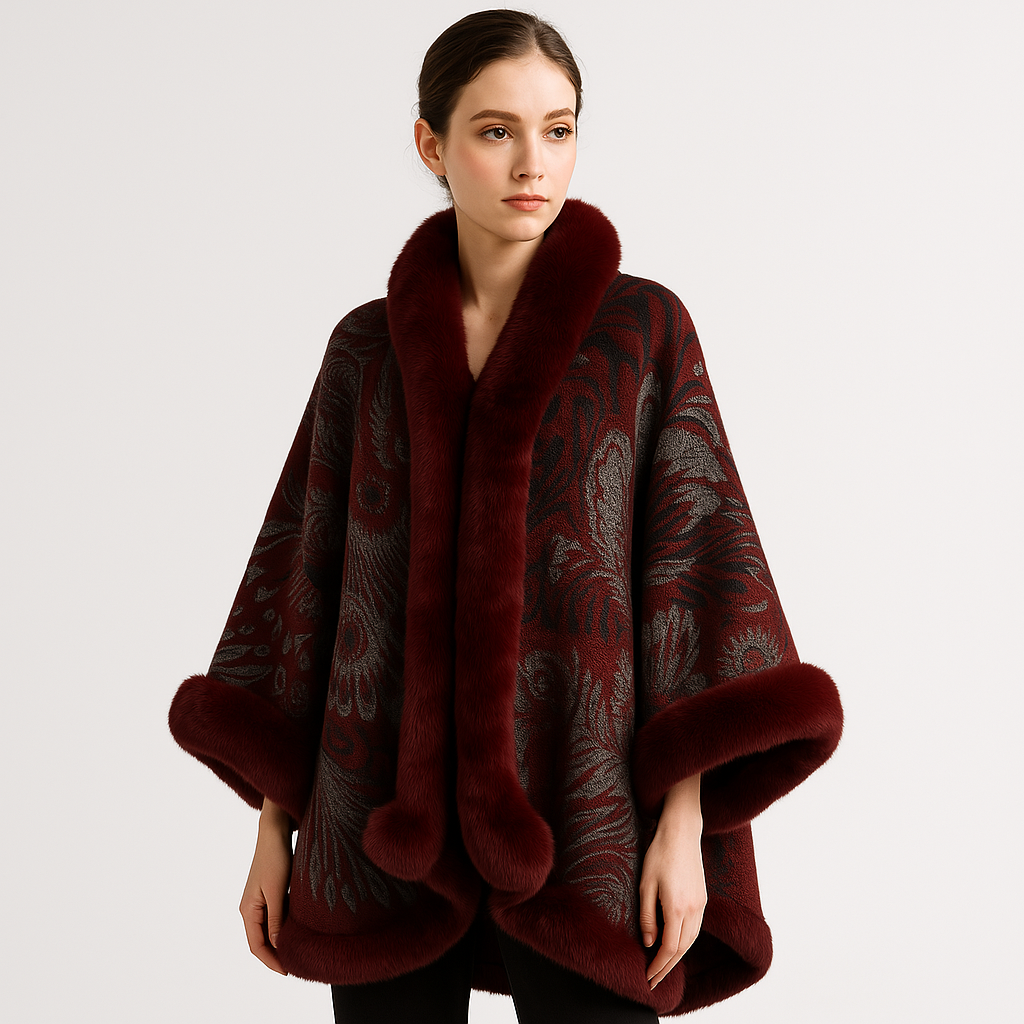 WW | Elegant patterned cape Faux fur Softness and sophistication