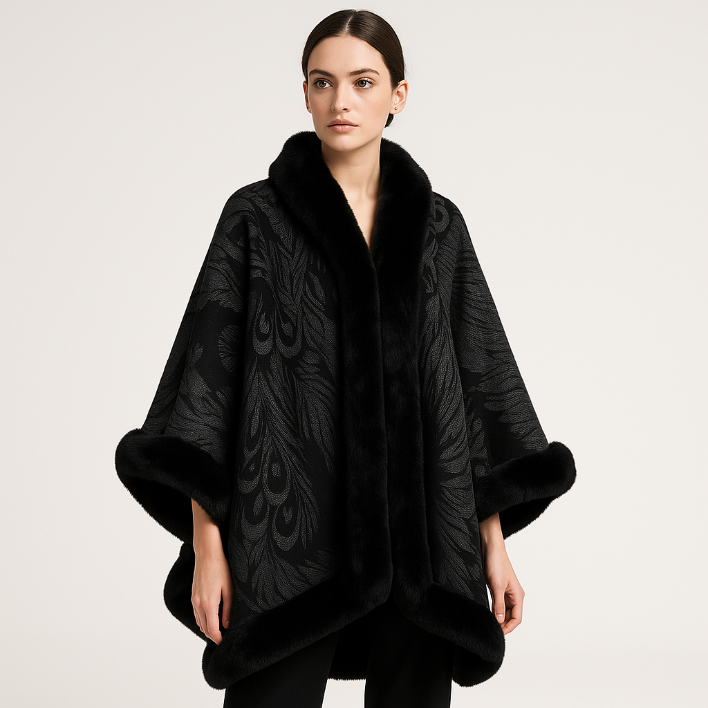 WW | Elegant patterned cape Faux fur Softness and sophistication