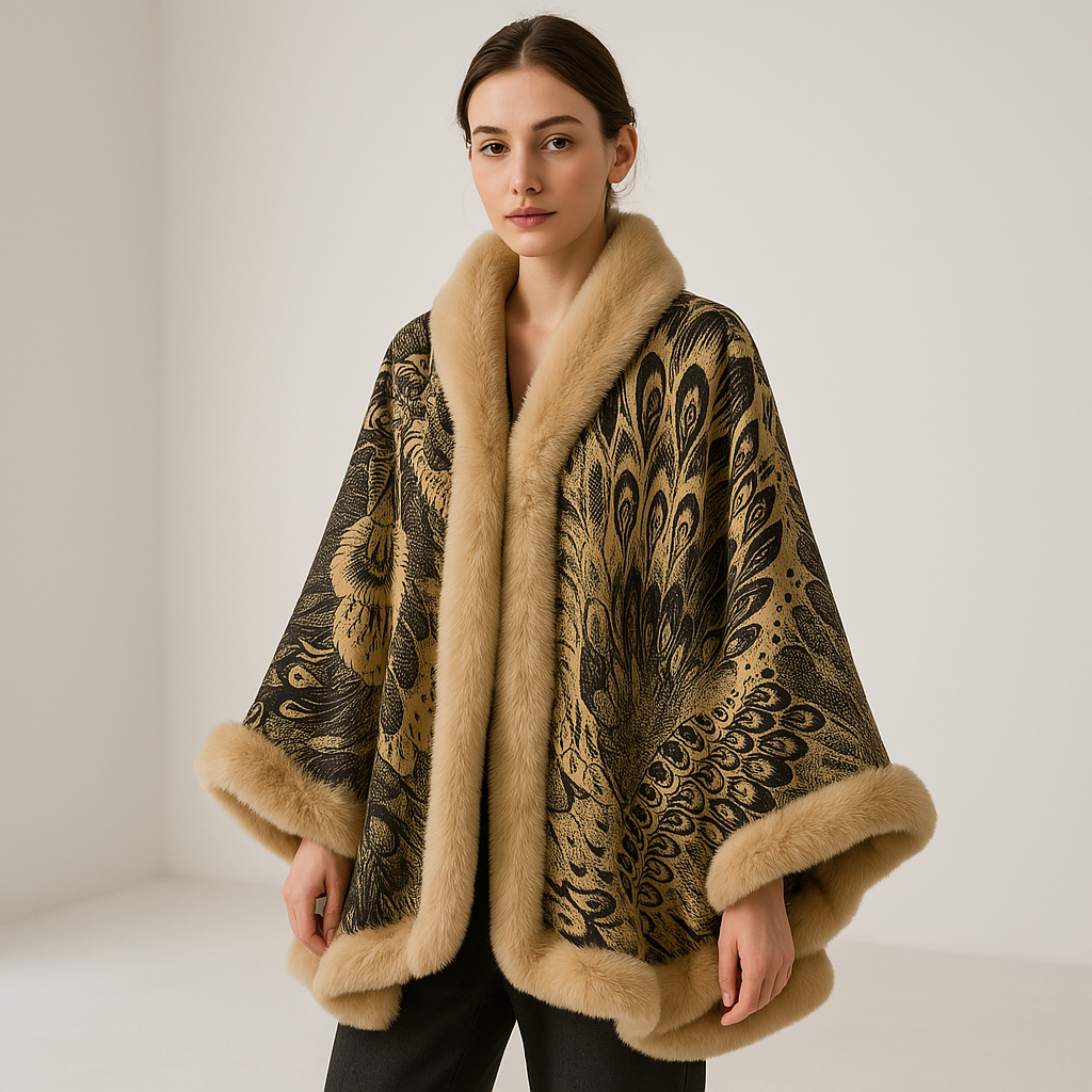 WW | Elegant patterned cape Faux fur Softness and sophistication