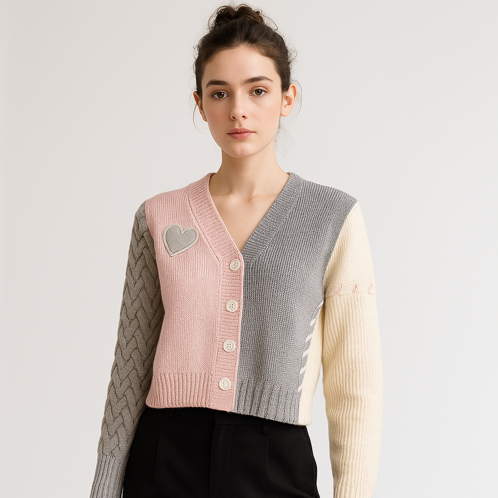 WW | Weste Patchwork Herz Trikolore Lässiger Trendstil