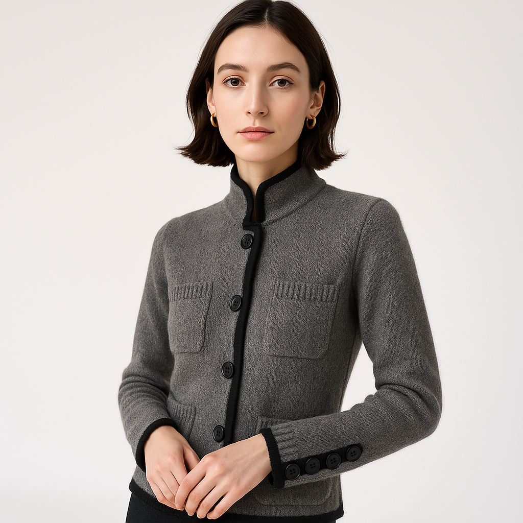 WW | Cardigan with stand-up collar, button closure, contrasting details, casual elegance
