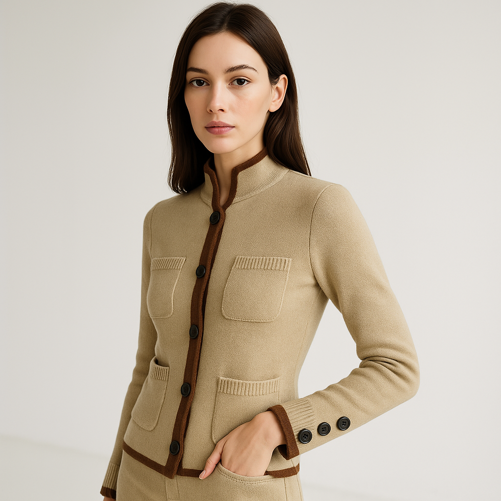 WW | Cardigan with stand-up collar, button closure, contrasting details, casual elegance