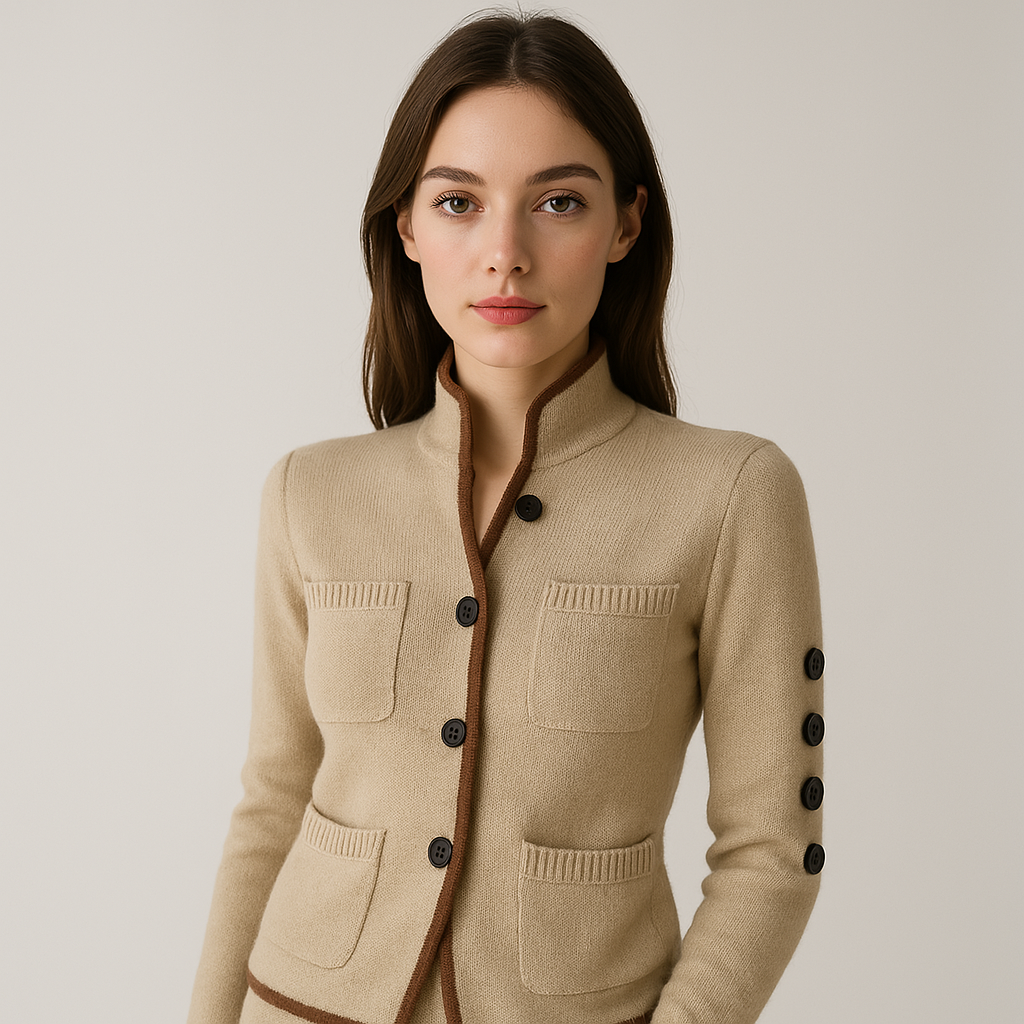 WW | Cardigan with stand-up collar, button closure, contrasting details, casual elegance