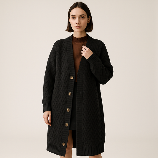 WW | Gilet Lang in Gedrehter Strick Knopf Stil Cocooning