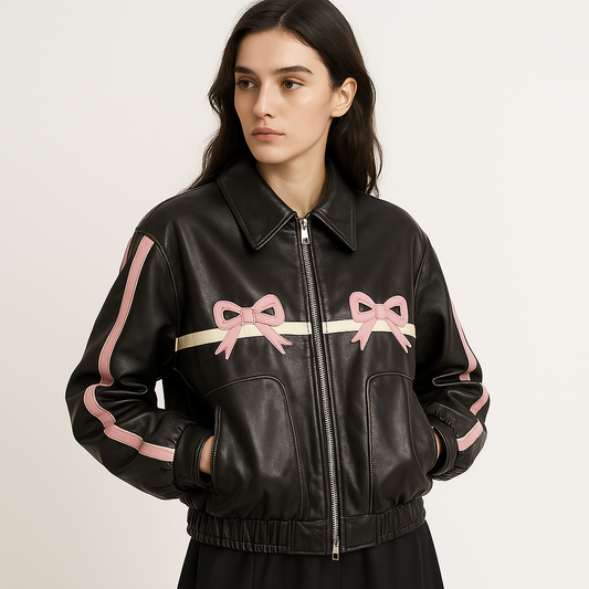 WW | Bomberjacke aus Kunstleder mit originellen Knoten & stylischer Oversized-Schnitt