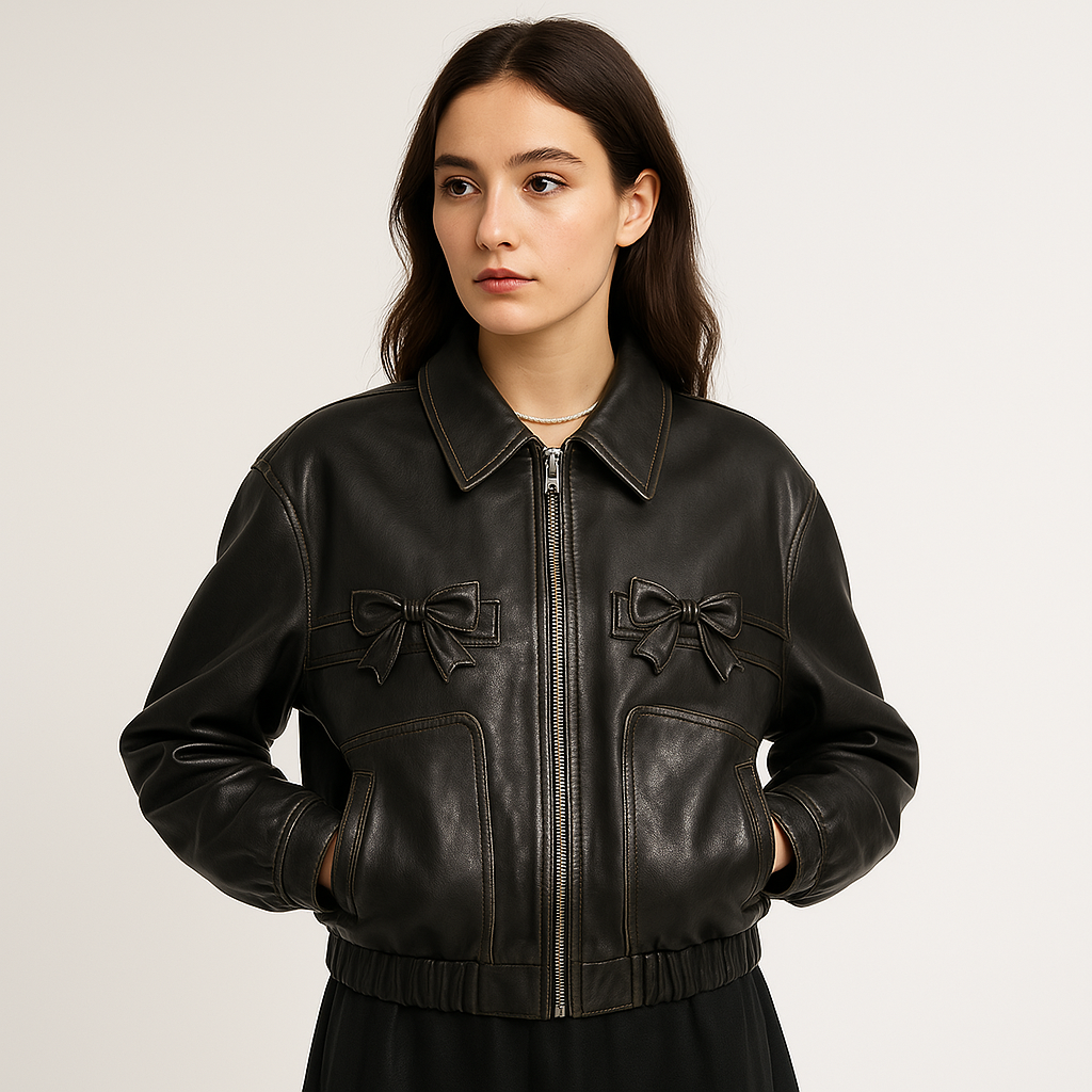 WW | Faux leather bomber jacket with original knots & stylish oversized fit
