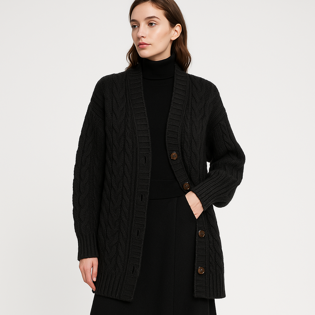 WW | Langer Cardigan Torsadé Warm und Lässig
