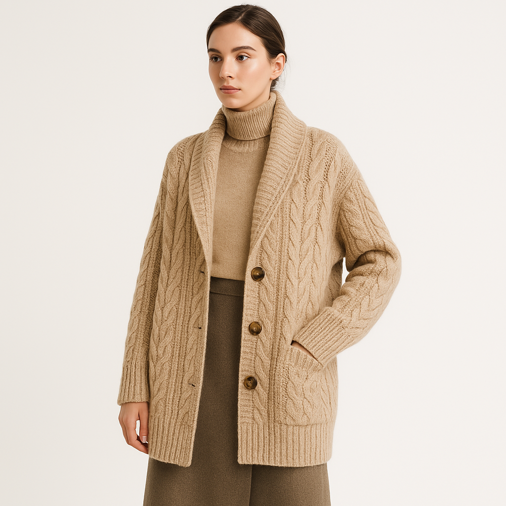 WW | Langer Cardigan Torsadé Warm und Lässig
