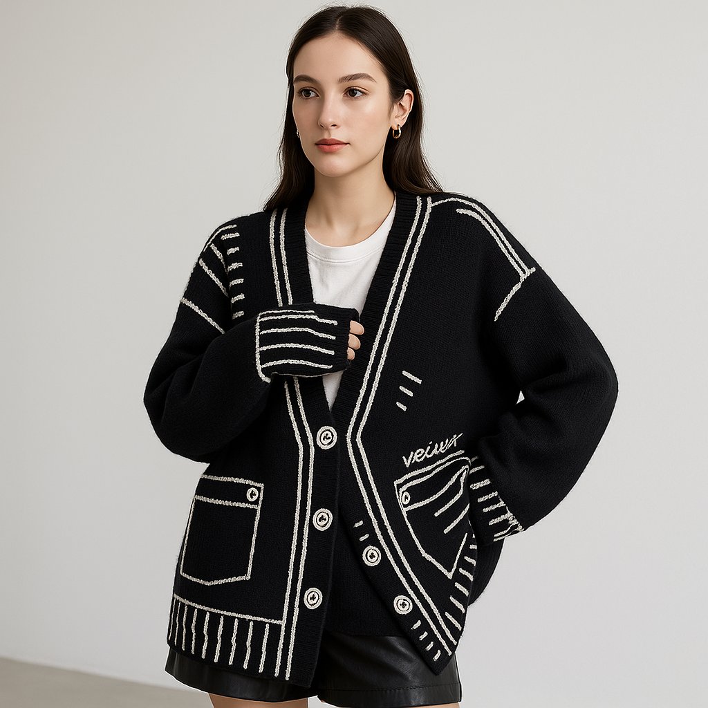 WW | Cardigan Esquissé Graphique Übergröße Kreativ