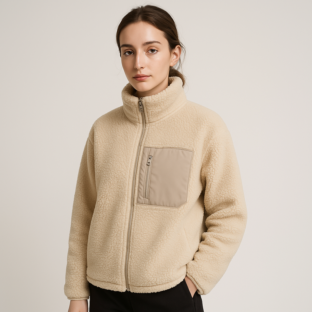 WW | Sherpa Jacket with Stand-Up Collar and Zipper Cozy Warmth